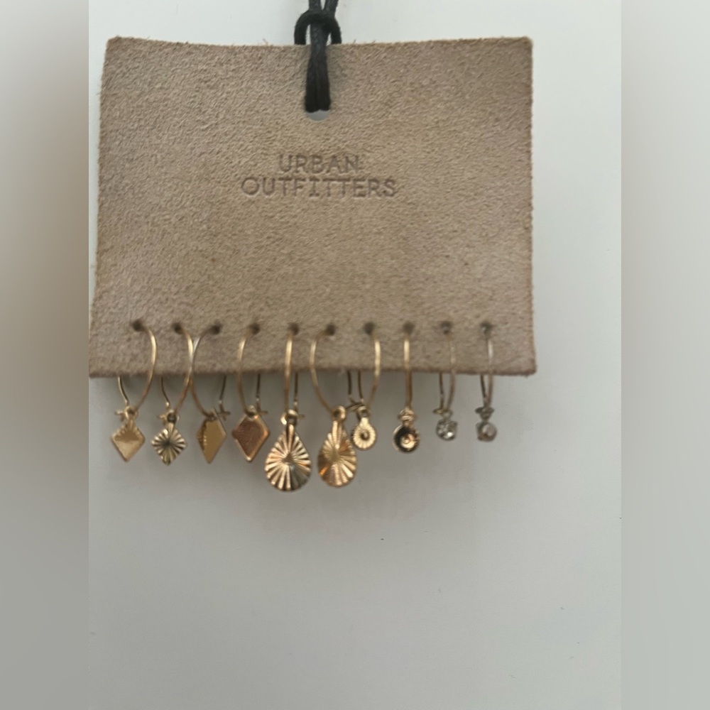 Urban Outfitters Gold and Silver Mixed Hoop Charm Earring Set